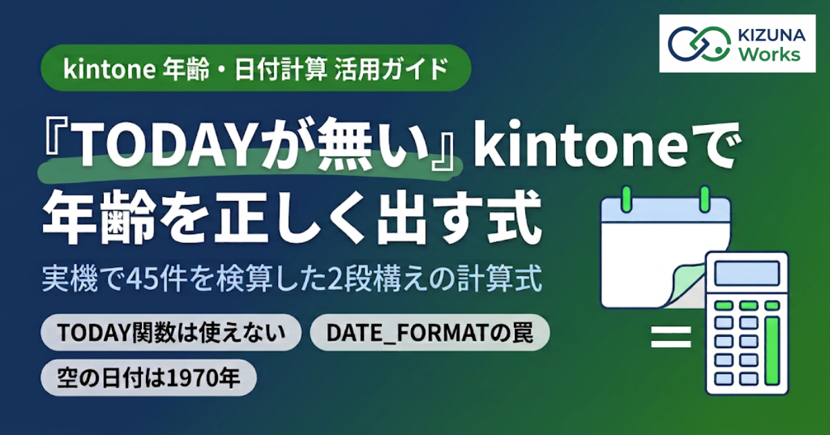 kintone年齢計算の式まとめ｜日付計算でTODAYが使えない問題の解決法【2026年版】