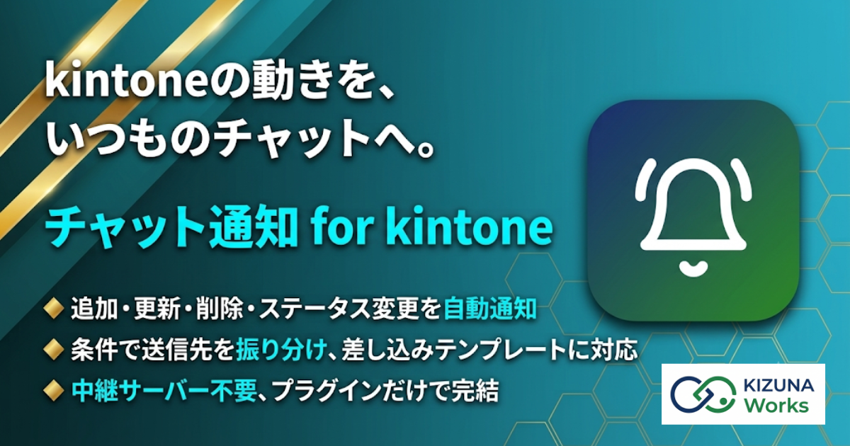 チャット通知 for kintone プラグイン — レコードの追加・更新・ステータス変更をきっかけに Slack・Microsoft Teams・Google Chat へ自動通知