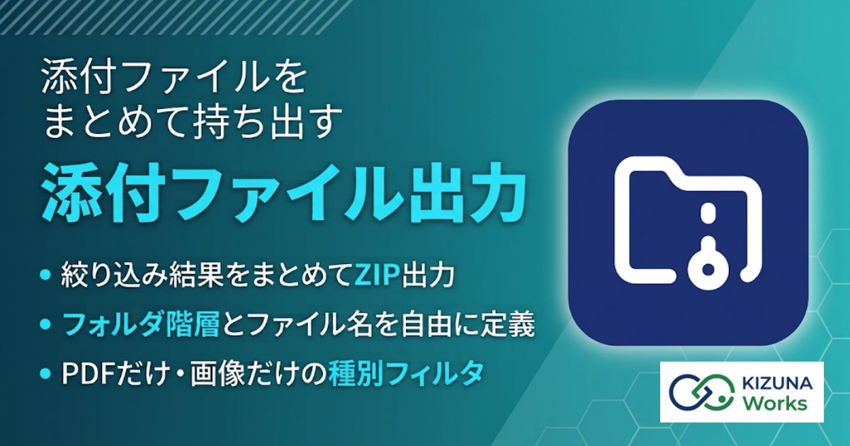 添付ファイル出力 for kintone プラグイン — レコード一覧の添付ファイルを、取引先別・月別などのフォルダに分けた ZIP でまとめてダウンロードする