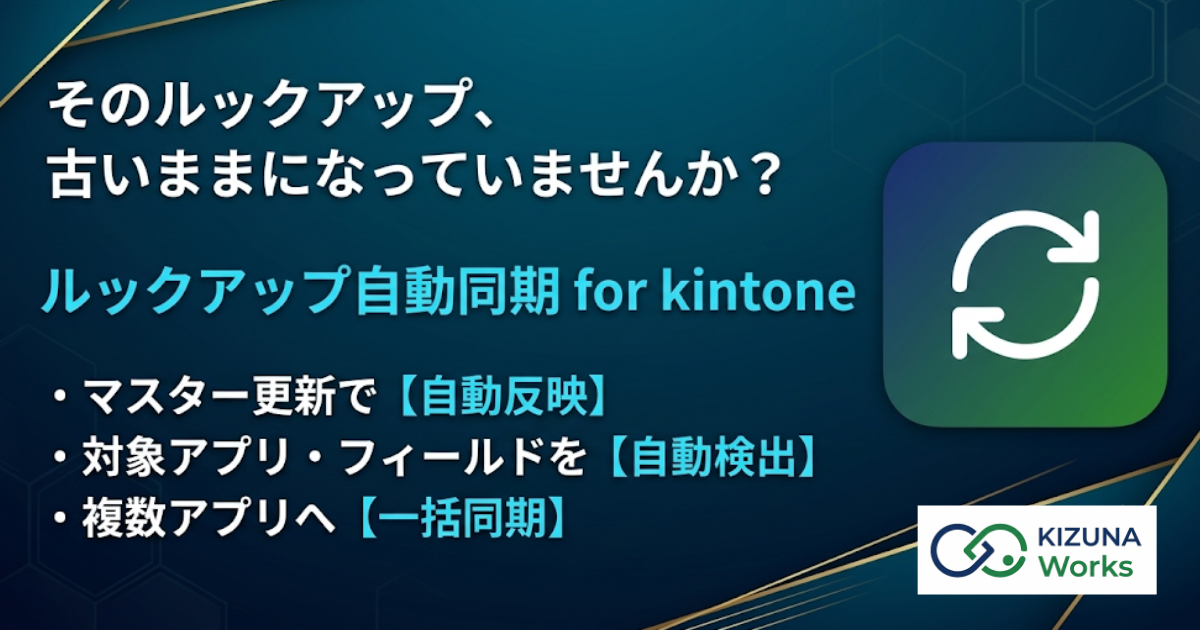 ルックアップ自動同期 for kintone プラグイン — マスターのレコードを更新すると、その値をルックアップでコピーした参照先アプリの既存レコードを自動で追従更新する
