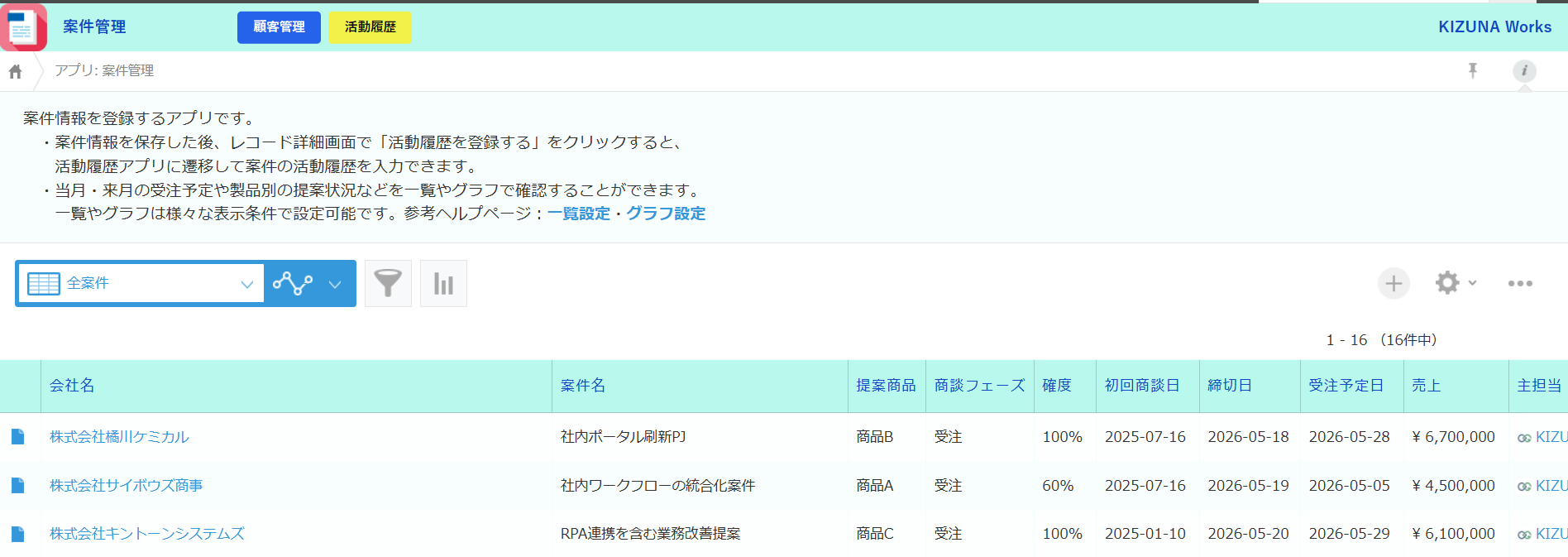 ボタン中央 — ボタン2個を中央に、KIZUNA Worksテキストを右端に配置した例